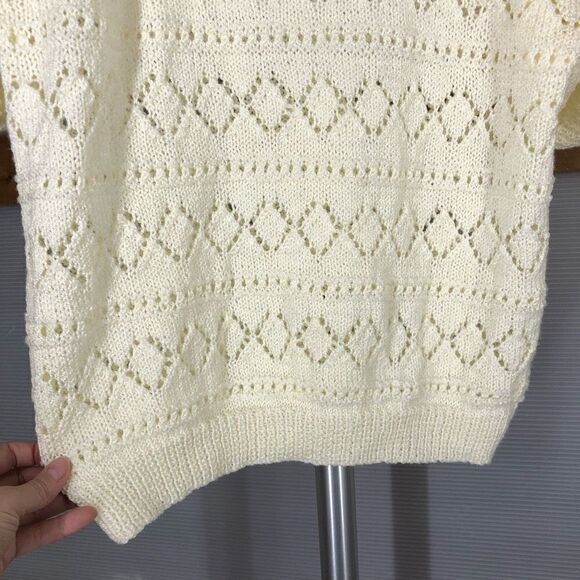 HANDMADE Cream Crochet Knit Short Sleeve Sweater Sz M - Picture 6 of 6